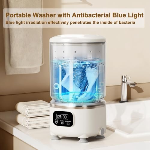 Mini Washing Machine with Dryer Portable, 2L Underwear Washer, Rechargeable Wireless Washing-Machine, Laundry Cup for Bra, Underwear, Socks (Beige)
