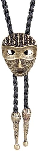 Stainless Steel Mask Western Southwest Cowboy Necktie Necklace Bolo Tie (Gold)