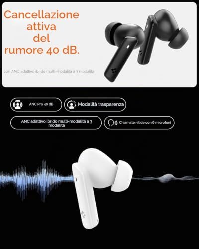 Audio Cuffie Bluetooth SA-TW P20, Auricolari Bluetooth 5.2 Wireless con Fino a 30 ore di Autonomia, Resistenza acqua IPX5, Cuffie Gaming USB-C Wireless 3 modalità Cancellazione Rumore - Nero