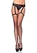 Leg Avenue Women's Backseam Ankle Bow Industrial Fishnet Stockings with Attached Garter Belt