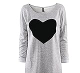 YANG-YI Fashion Women Sweet Love Heart Printed Long Sleeved Round Neck T-Shirt