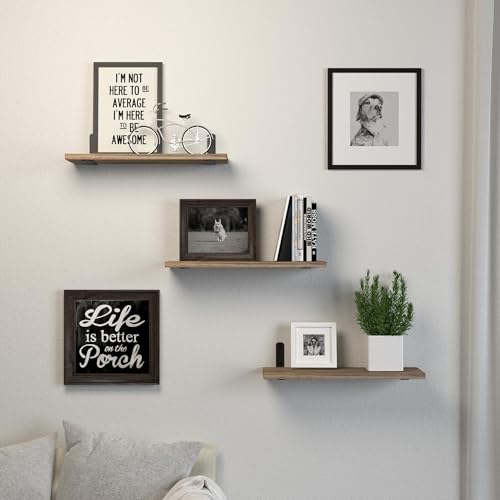 LBOYLOVE® 3 Pcs Floating Wall Shelves, 16.5*5.5 Inches Wooden Floating Shelves for Wall Decor, Photos & Display, Wall Mounted Shelves with Metal Brackets for Bedroom, Living Room, Bathroom (Woodgrain)
