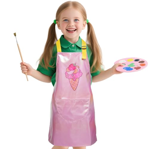 PUBMIND Kids Aprons with Pocket Cooking Baking Kitchen Art Cute Chef Apron for Boys Girls