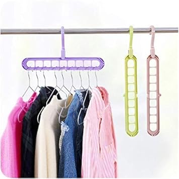 Magical Multi-Slot,Hanger Wardrobe Space Saver, Unique Design & Allows to Hold Multiple Hangers in 9 Slots with a Hook Rotate in 360 Degrees - Pack of 2