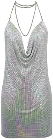 White Day Women's Choker Side Split Metal Dress (Small, Glowing Light Multi-colored)
