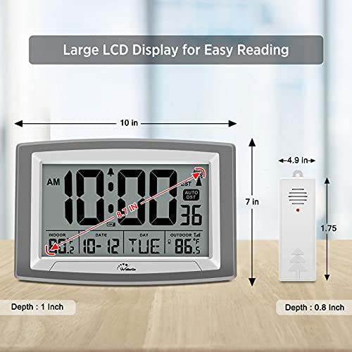 WallarGe Atomic Clock with Outdoor and Indoor Temperature Self