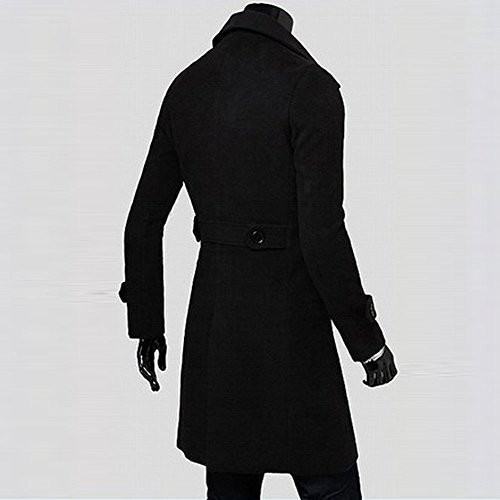 GREFER New Winter Men Slim Stylish Trench Coat Double Breasted Long Jacket Parka (L, Black)