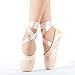 KUKEME-SHOP Girls Pointe Shoes Pink Ballet Shoe Leather Sole with Free Gel Silicone Toe Pads and Ribbons (US3.5 (Foot length:8.26 inch))