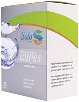 Solo Wet Wipes - Soothing, Refreshing, Personal, Wet Towelettes, Pocket Sized. (Pack of 25). Travel Package. Individually Packed. (SENSETIVE SKIN)