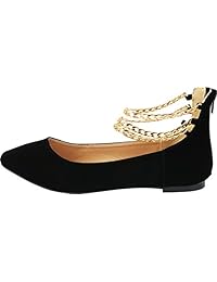 Cambridge Select para mujer punta cerrada cadena correa de tobillo con cierre trasera Ballet Flat