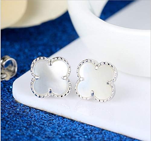S925 silver Japanese and Korean fashion white agate four-leaf clover earrings plated 18K rose gold elegant temperament earrings