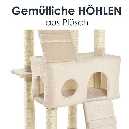 Juskys XXL Kratzbaum Amy - Katzenbaum mit Höhlen, Liegeflächen, Leitern & Sisal-Stämmen - Stabiler Kletterbaum für Katzen 170 cm hoch - Beige – Bild 5