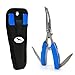 FREEHAWK® Multi Function Stainless Steel Fishing Pliers Curved Nose Scissors Braid Cutters Hook Removers Fishing Line Cutters with 2 Small Blades in Blue with Nylon Sheath