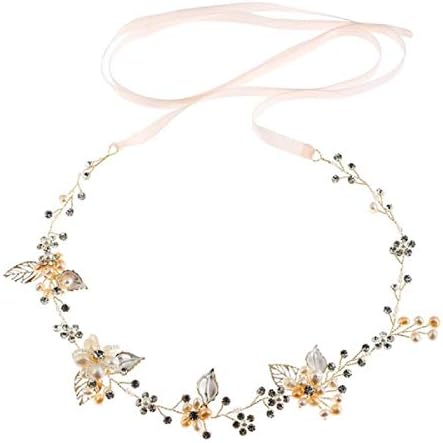 Ammei Bridal Crystal Headband with Freshwater Pearls Flower Design Wedding Hair Accessories (Silver)