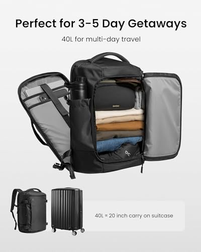 tomtoc Travel Backpack 40L, TSA Friendly Flight Approved Carry on Luggage Hand Water-resistant Lightweight Business Rucksack, Durable Large Weekender Bag Daypack Fits 17.3 Inch Laptop