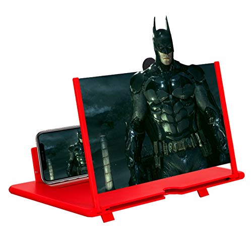 Screen Magnifier -12 Inches 3D HD Cell Phone Magnifying Projector Screen Accessories for Videos, Movies, and Games, Foldable Phone Stand with Screen Amplifier, Compatible with Any Smartphones (Red)