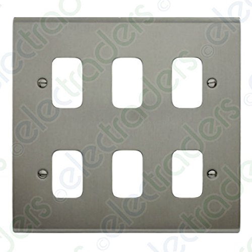 Deta G3425SS 'Slimline Decor' Grid Switch Cover Plate - Stainless Steel/Satin Chrome 6 Gang