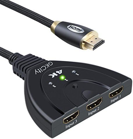 HDMI Switch 3 Port, 4K HDMI Switch 2.0 3x1 HDMI Switcher Splitter with Pigtail Cable Supports 4K@60Hz Full HD 1080P for 3D Blu-Ray/DVD Player, Roku 3 and More