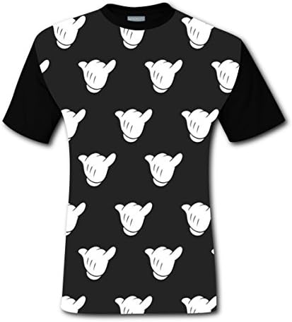 Men's T-Shirts Cartoon Hand Short-Sleeves Crewneck Boy Black Tee Shirt L
