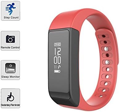 Fitness Tracker,Tigerhu Smart Pedometer Bracelet Bluetooth 4.0 Wireless Activity Sleep Monitor Tracking Calorie Health Wristband for Android IOS 7.0/8.0/8.1 and Iphone 6/6Plus/7/7Plus/ 8/8Plus(Red)