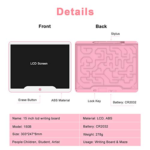 15 Inch LCD Writing Tablet, WOBEECO Electronic Drawing Tablet Kids Tablets Doodle Board Writing Pad for Kids and Adults at Home, School and Office with Lock Erase Button