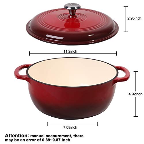 Enameled Cast Iron Covered Dutch Oven, 6Quart,Bread Baking Pot with Lid, RED Pricepulse