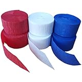 Patriotic Red White And Blue Crepe Paper Streamers 6 Rolls 435 Feet Total, Made in USA