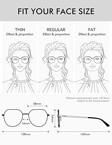 LUENX Women Sunglasses Polygon Square Polarized Round - Gold Frame and Temple Mirrored Driving uv 400 Protection with case 58 MM(Rose Red)