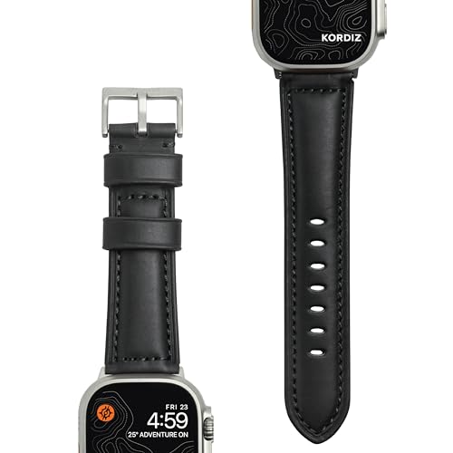 KORDIZ Traditional Leather Band - Compatible with Apple Watch 49mm 45mm 44mm 42mm Band Men Women, Full Grain Genuine Leather Wristband Replacement Band for iWatch Apple Watch ULTRA Series 9 8 7 6 5 4