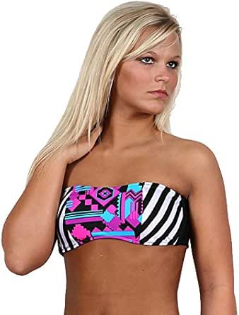 black and white striped bandeau bikini
