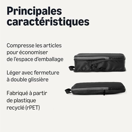 Cubes de Rangement Compression Ultra-légers avec Fermeture Éclair, Lot de 4, Noir