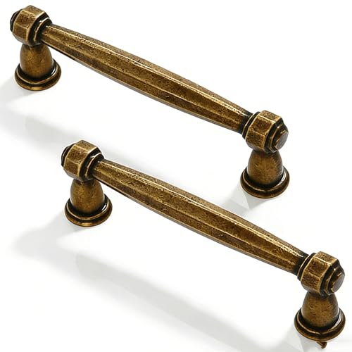 SYZOW 6 Pack Antique Brass Cabinet Pulls 96mm Hole Centers Kitchen Cabinet Handles Zinc Alloy Vintage Brass Drawer HandlesCabinet Hardware Drawer Pulls