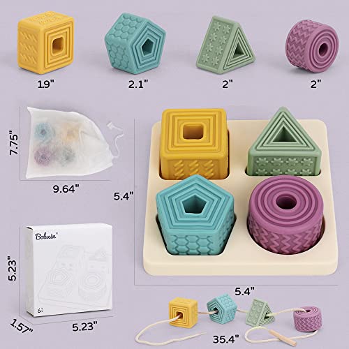 BOBXIN Baby Stacking Building Soft Block Toys, Infant Shape Sorter with