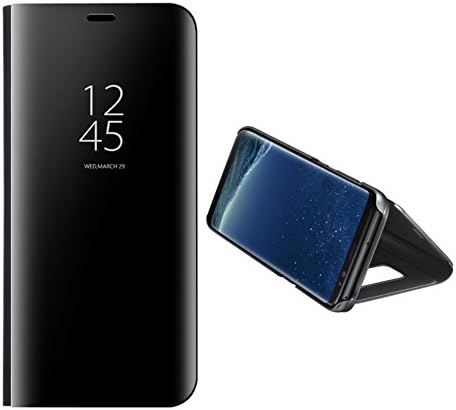 Galaxy S8 5.8'' Case Flip Cover Folio Mirror Plating Clear View Cover For Samsung s8 Smart Case With KickStand (Black)