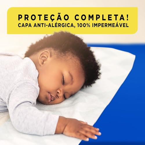 Capa Protetora de Colchão de Casal com Zíper, Impermeável, Azul, Material PVC Hospitalar, Hipoalergênica, Antiácaro, Fácil Limpeza, Protetor Anti Urina Xixi (138x188x30)
