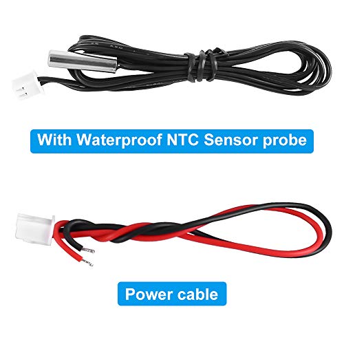 Icstation Temperature Gauge with Sensor, DC 4V 9V 12V 24V 28V Digital Thermometer with Dual Degrees Celsius Color LCD Display, -50 to +125 Celsius, Waterproof NTC Temperature Sensor Probe Thermometer
