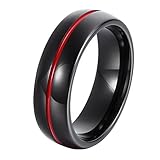GER Men Women Black&Red Line 7mm Wedding Tungsten Ring Promise Ring Engagement Rings Polished Edge Comfort Fit