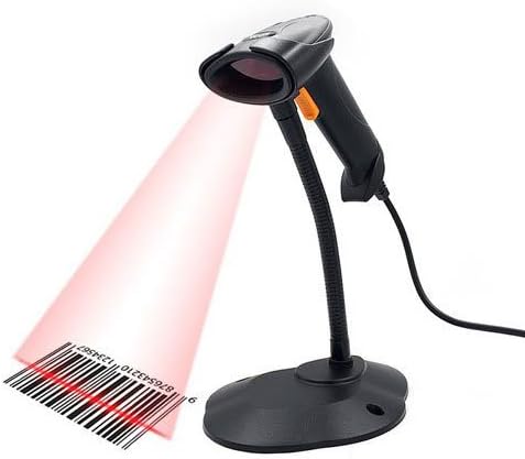 Vcall USB Automatic Sensing Scan Wired Laser Barcode Scanner Bar Code Reader with Handsfree Adjustable Stand for POS PC Laptop (Black)