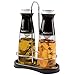 CucinaPro Olive Oil and Vinegar Infuser Bottle Dispenser Set of 2- Glass Dual Cruet Set (10 oz) w Built In Filter for Infusion and Clean Pouring- Storage Rack and Olive Oil/Vinegar Recipes Included
