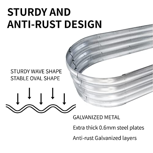 WERYGUTE Galvanized Raised Garden Bed, Metal Garden Bed Oval Planter Boxes Outdoor for Gardening, Stock Tank for Vegetables, Herbs with Gloves, Plant Tags and Labels 4*2*1ft (Silver)