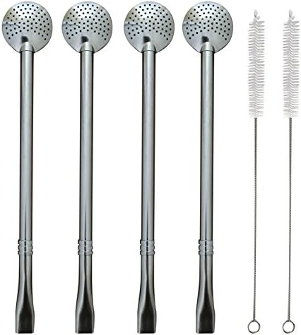 Yerba Mate Bombilla Filtered Straw for Gourd Cocktails Loose Leaf Tea Durable Stainless Steel 7.5 Inches Long New Design Clean Brush Included (4)