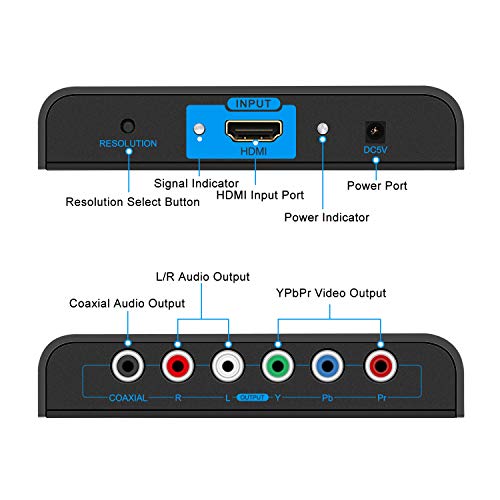 HDMI to YPbPr, HDMI to Component Converter Coaxial and R/L Audio Output, HDMI to RGB Converter Support 1080P@60Hz for DVD PSP Xbox 360 PS2 Nintendo HDTV Monitor