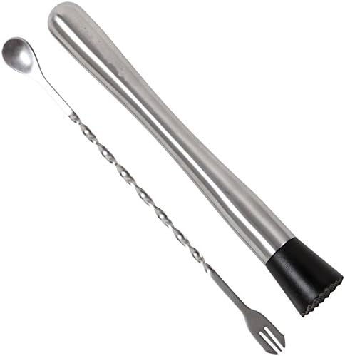 Hofumix Cocktail Muddler Mixing Spoon with Fork Set Professional Drink Muddler Bar Cocktail Shaker Spoon with Fork for Mashing Citrus Fruits Mojito