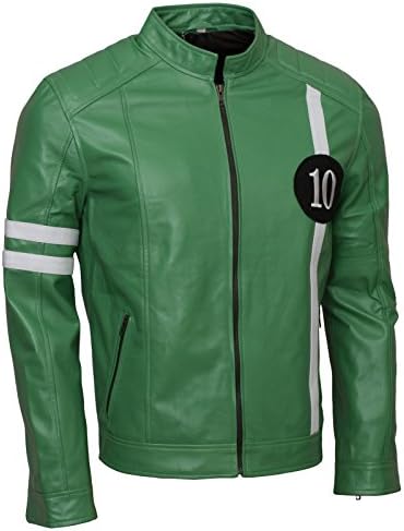 Slim Fit Ben Green Mens Leather Jacket (Medium)