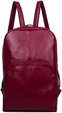 BAIGIO Women Unisex Large Capacity Genuine Leather 17"Laptop Travel Camping Purse Backpack (Big Burgundy)