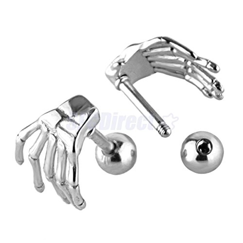 Silver Stainless Steel Punk Rock Skeleton Bone Claw Stud Earrings for Men