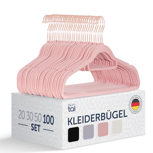 Blumtal Kleiderbügel 100 Stück ohne Clips - Kleiderbügel Samt 360° drehbar und belastbar - Ultra platzsparend und rutschfest - Hangers - Samtbügel Ros