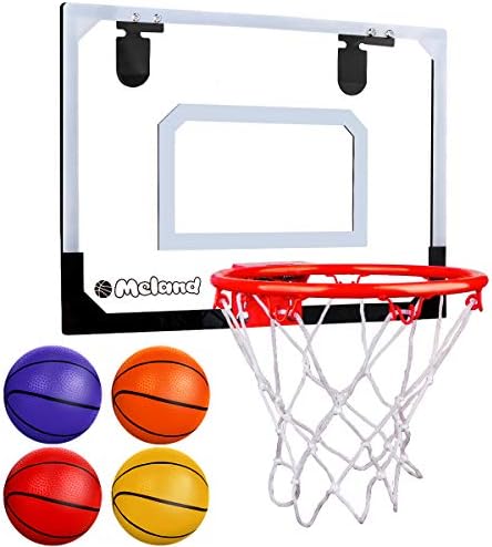 Meland Indoor Mini Basketball Hoop Set for Kids – Basketball Hoop for Door with 4 Balls & Complete Basketball Accessories – Basketball Toy Gifts for Kids Boys Teens