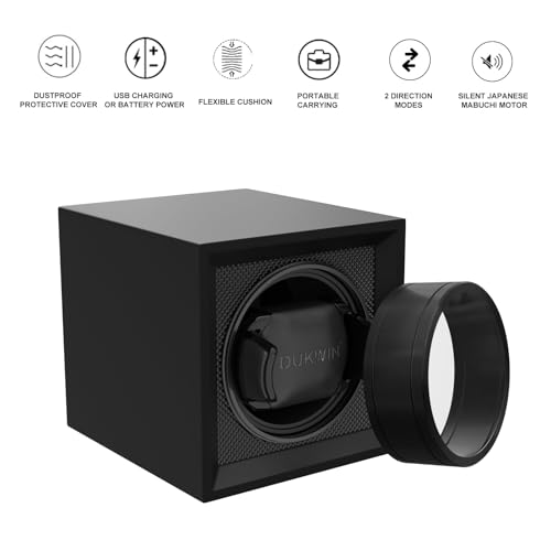 DUKWIN Watch Winder Single,Automatic Watch Winder Box Portable Watch Winders for 1 Watches with Quiet Japanese Motor,Adjustable Watch Pillow,Dual Power Supply for Travel