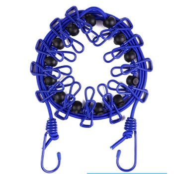 Tevimpeya 2pcs Portable Stretchy Clothesline with 12 Clips Windproof Travel Clothesline for Backyard Hotel Camping,Blue